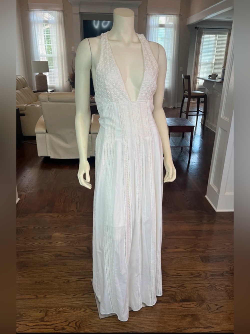 The Jetset Diaries Off White Cotton embroidery eyelet halter maxi dress